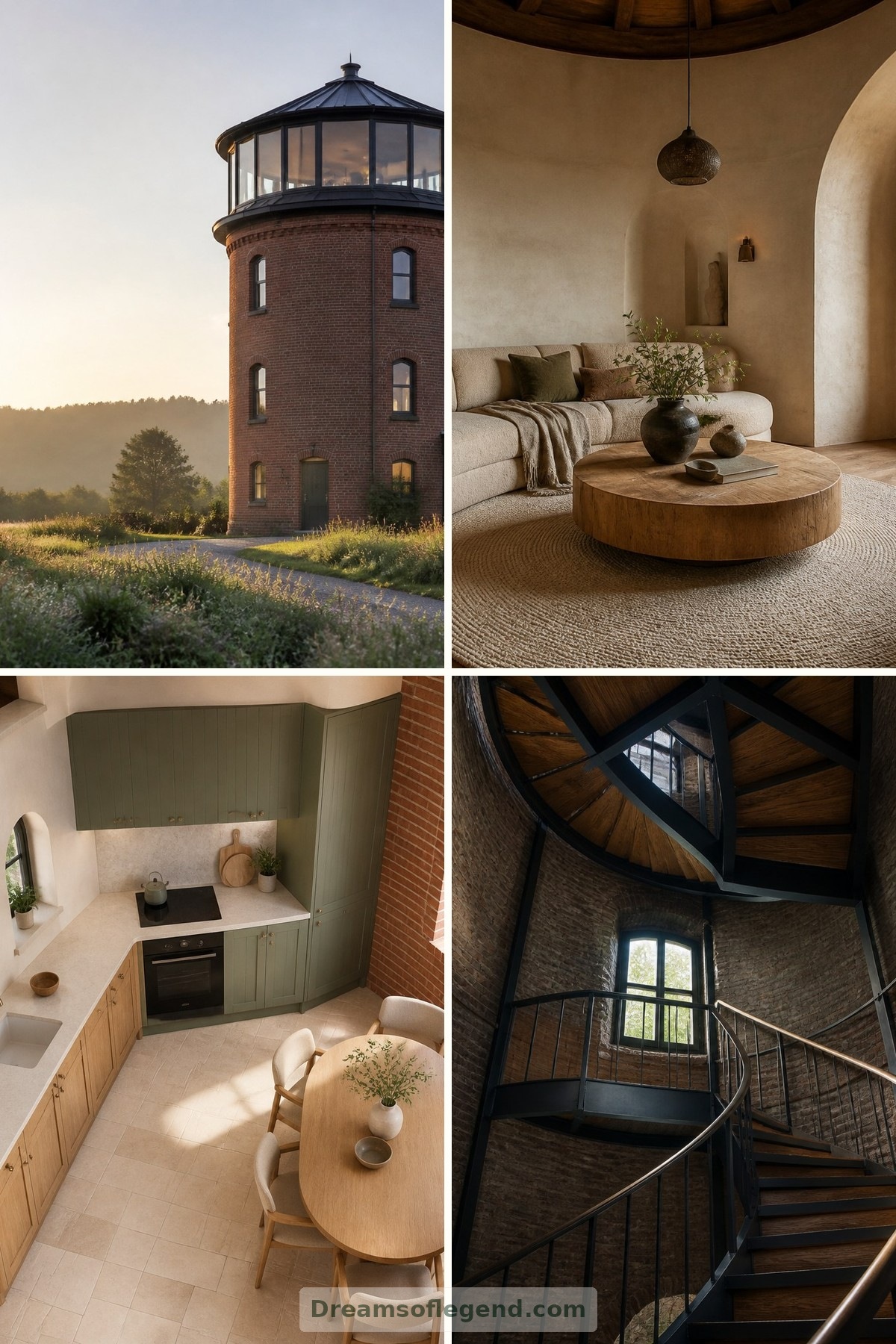 Ein restaurierter Wasserturm als Zuhause: Runde Räume und Panoramablicke — Collage-Cover mit vier Bildern