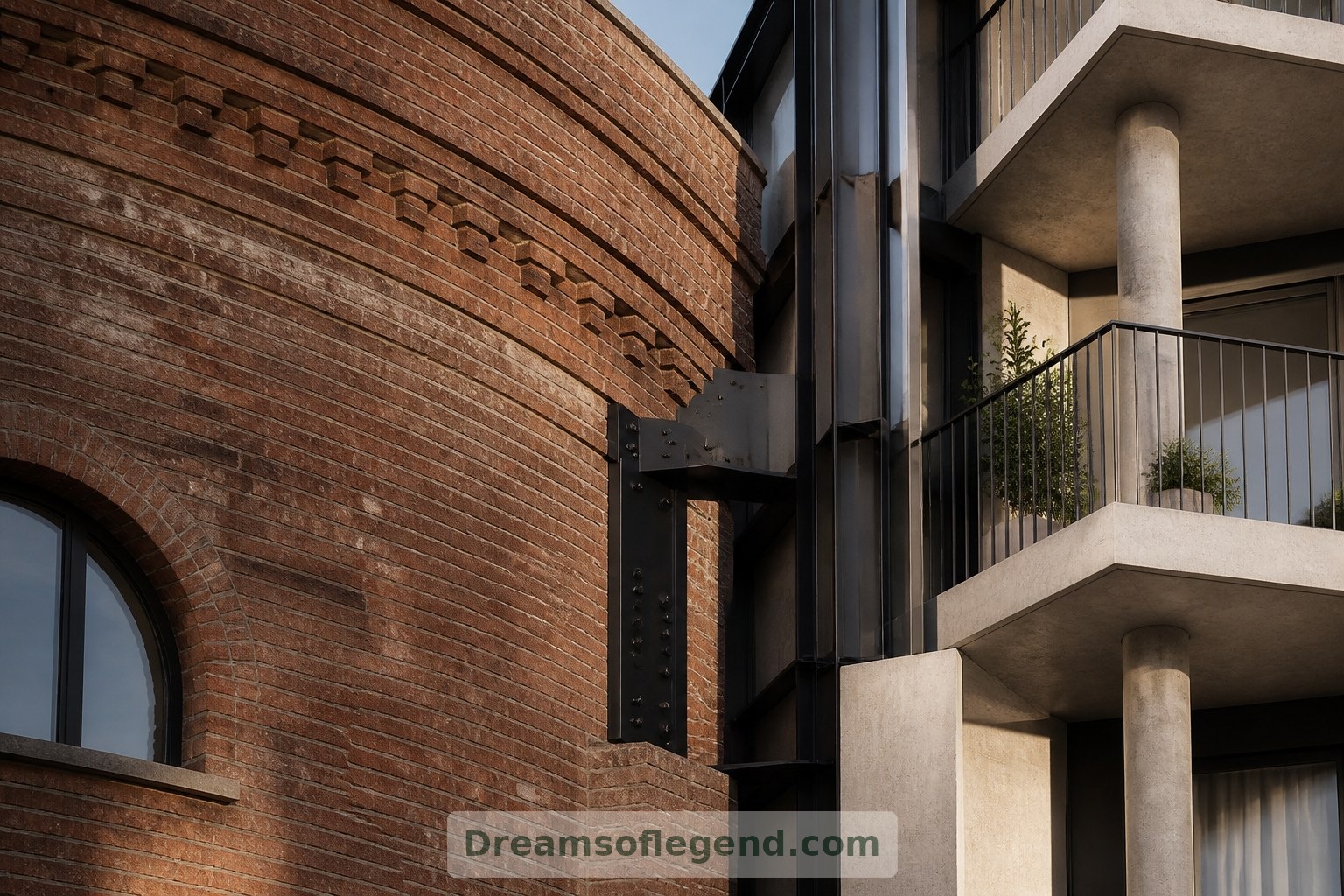 This conceptual detail keeps the retained masonry and new residential structure visually distinct.