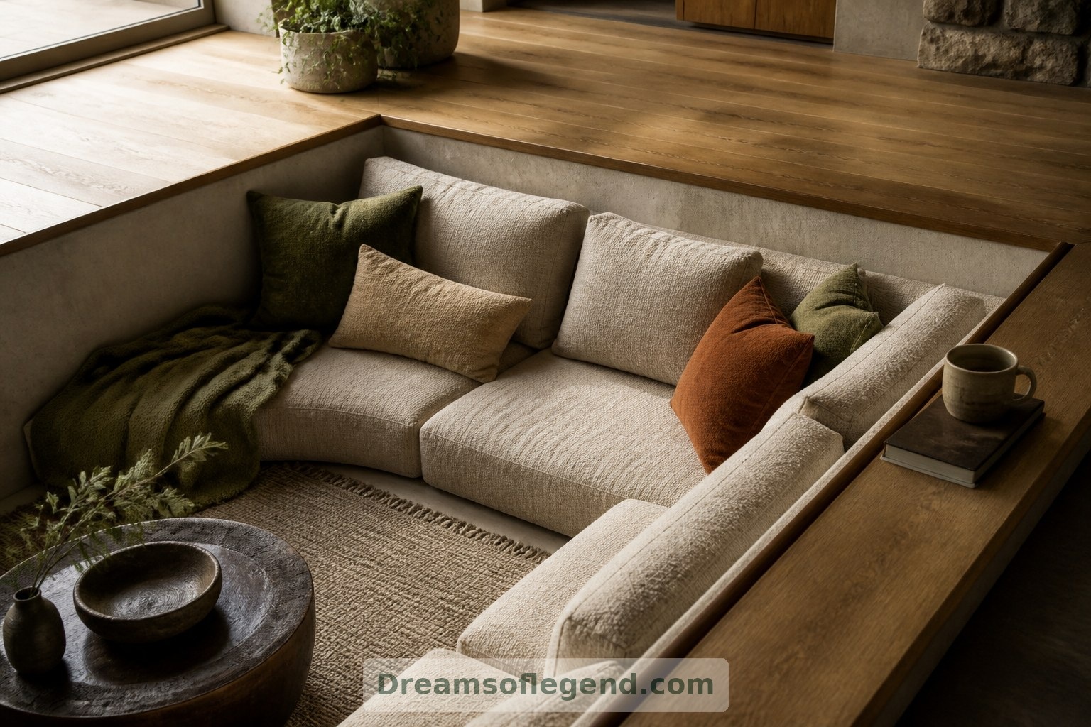 Wool, timber and removable upholstery bring tactile warmth and everyday practicality to this fictional seating corner.