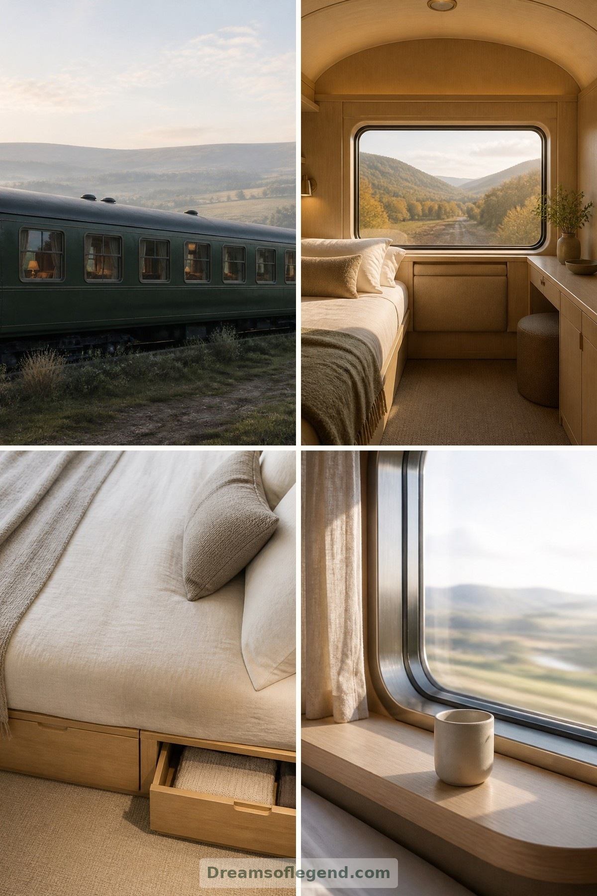 Sleeper Train Hotels: Extraordinary Rooms on the Rails — four-image collage cover
