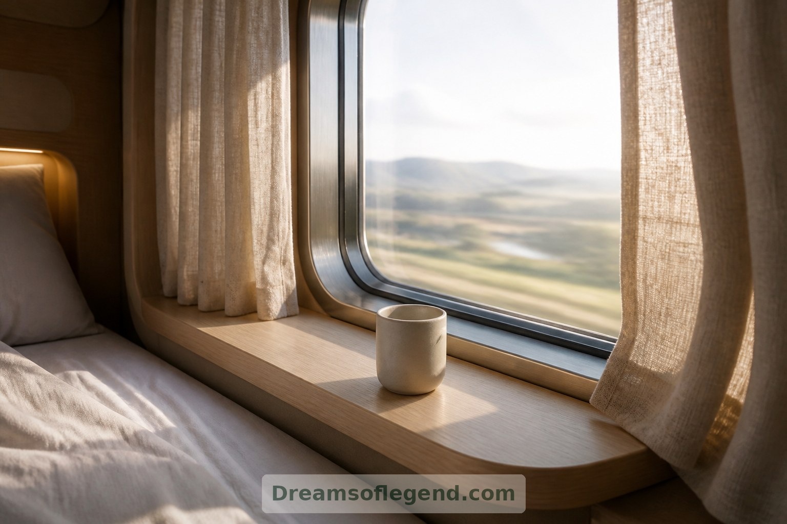 A rounded window ledge creates a simple place to enjoy a cup and the changing view.