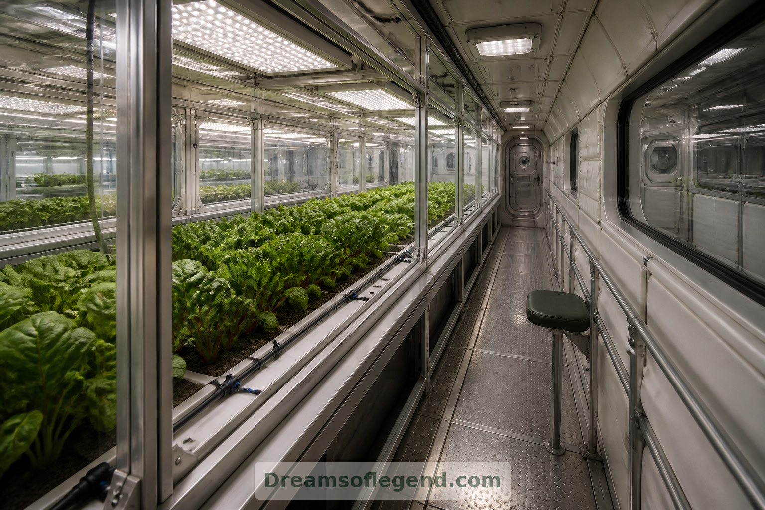 An imagined growing room combines greenery with carefully managed lighting, irrigation and maintenance.