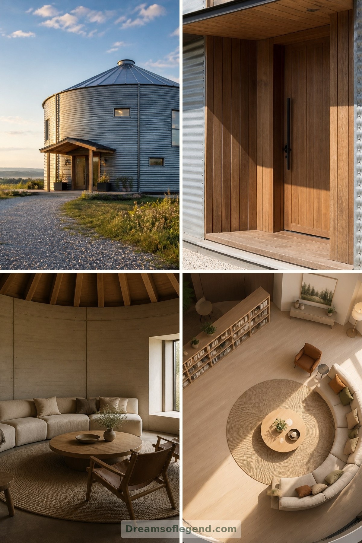 Inhabited Grain Silos: Turning Agricultural Cylinders into Extraordinary Spaces — four-image collage cover