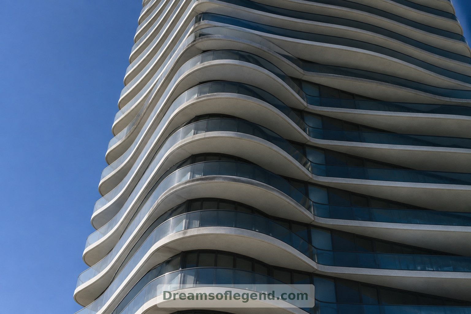 Real building detail: layered balcony edges give Absolute World its flowing exterior rhythm.