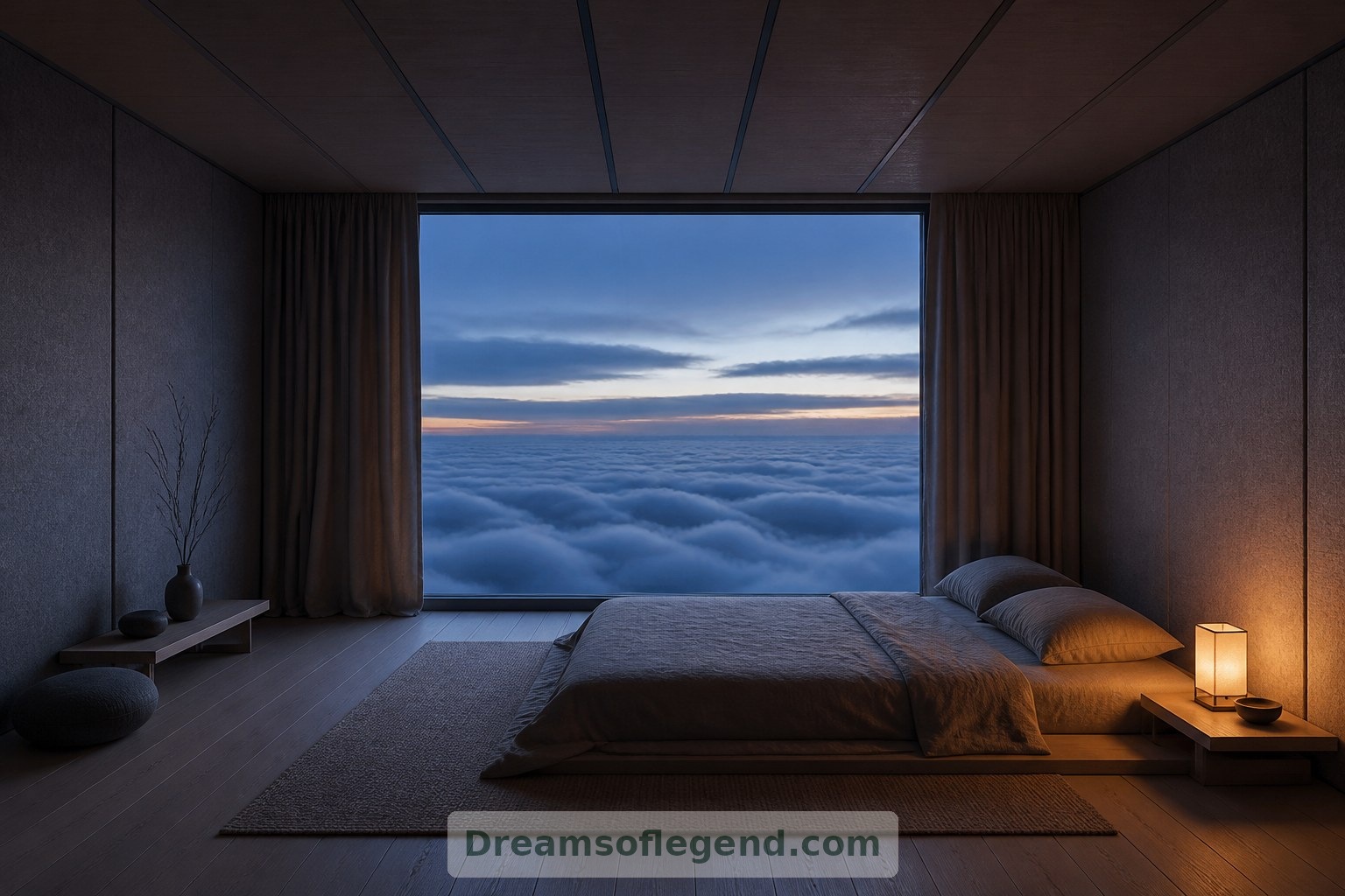 Felt-lined walls and substantial curtains make the cloud-facing loft a place for retreat.