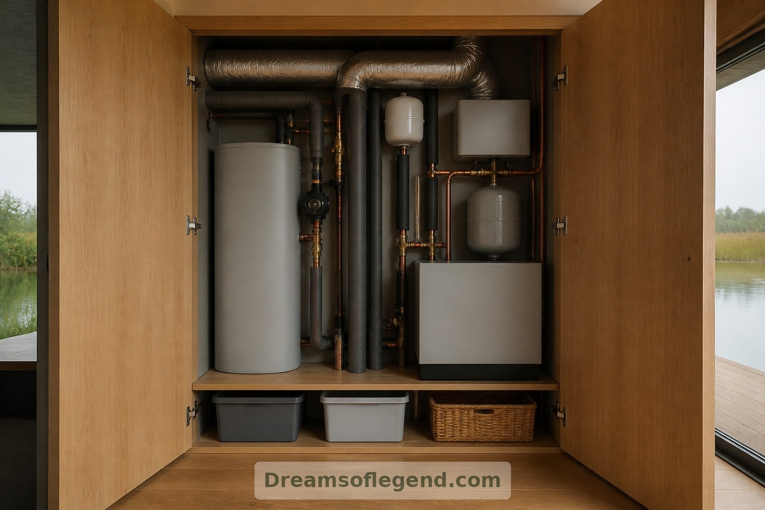 An accessible service cupboard acknowledges the practical infrastructure this fictional home would need.