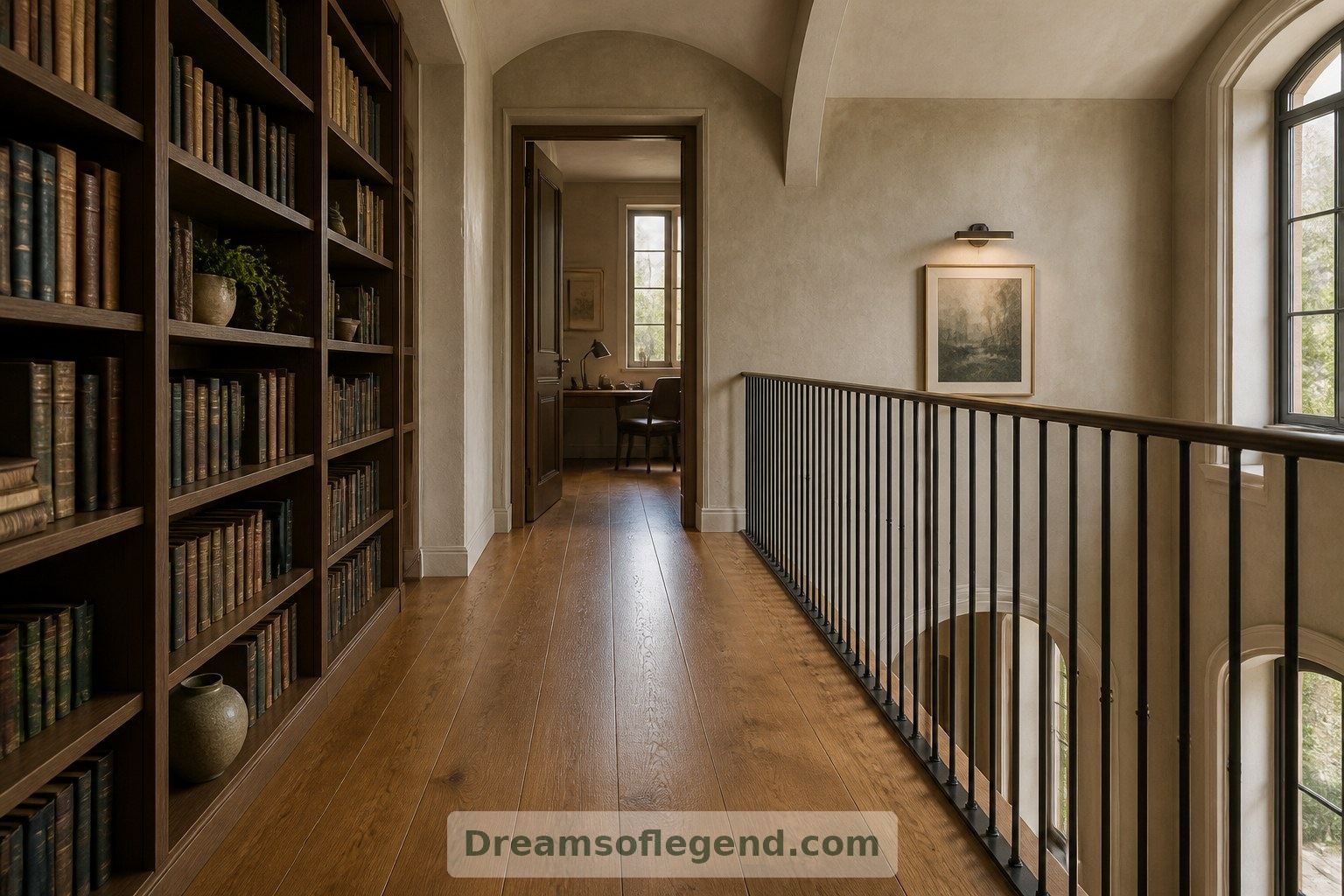 Este concepto de galería plantea el nivel superior como una zona de paso útil, con estanterías a lo largo de su pared interior.